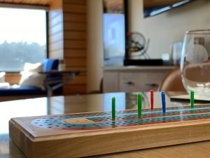 cribbage board in play in game room