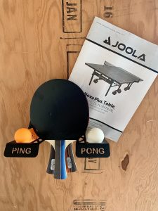 Table tennis rackets and balls for our new Joola table tennis amenity