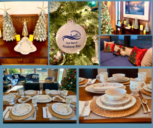 Christmas decor and plate setting in dining room 